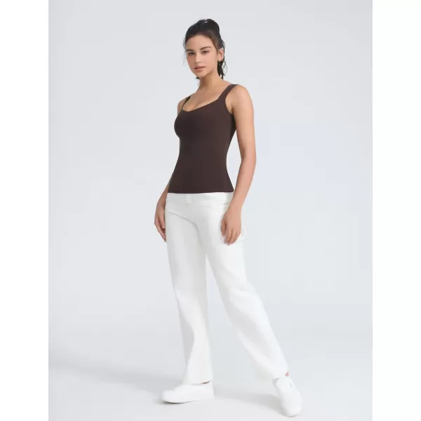 imageTHE GYM PEOPLE Womens Scoop Neck Workout Tank Tops Cute Double Layer Basic Sleeveless Slim fit ShirtsBrown