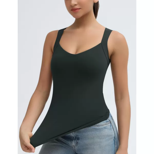 imageTHE GYM PEOPLE Womens Scoop Neck Workout Tank Tops Cute Double Layer Basic Sleeveless Slim fit ShirtsCharcoal Grey