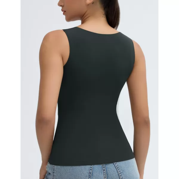 imageTHE GYM PEOPLE Womens Scoop Neck Workout Tank Tops Cute Double Layer Basic Sleeveless Slim fit ShirtsCharcoal Grey