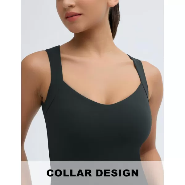 imageTHE GYM PEOPLE Womens Scoop Neck Workout Tank Tops Cute Double Layer Basic Sleeveless Slim fit ShirtsCharcoal Grey