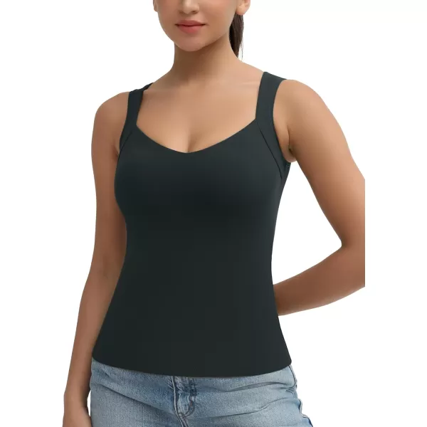 imageTHE GYM PEOPLE Womens Scoop Neck Workout Tank Tops Cute Double Layer Basic Sleeveless Slim fit ShirtsCharcoal Grey