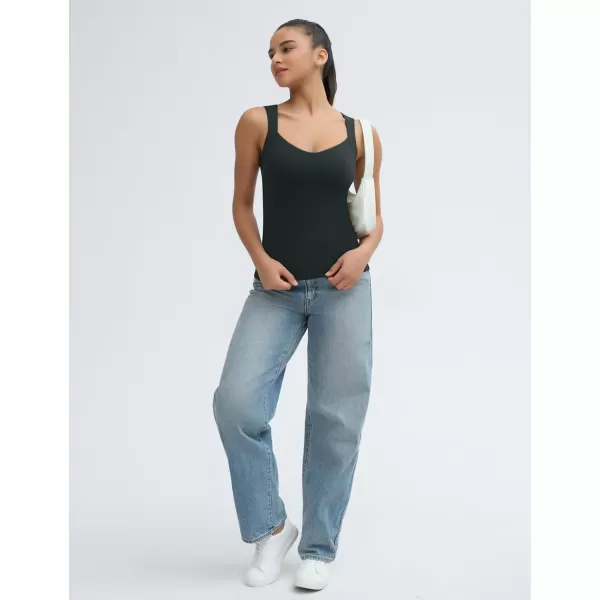 imageTHE GYM PEOPLE Womens Scoop Neck Workout Tank Tops Cute Double Layer Basic Sleeveless Slim fit ShirtsCharcoal Grey