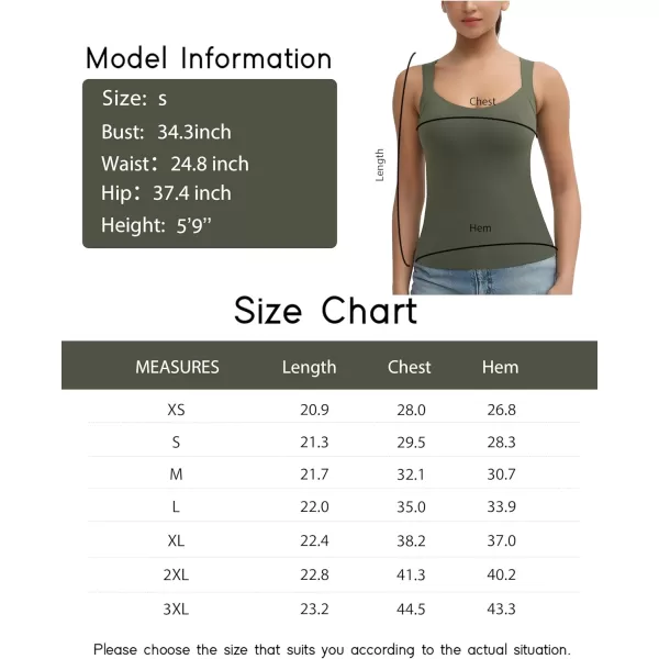imageTHE GYM PEOPLE Womens Scoop Neck Workout Tank Tops Cute Double Layer Basic Sleeveless Slim fit ShirtsOlive Green