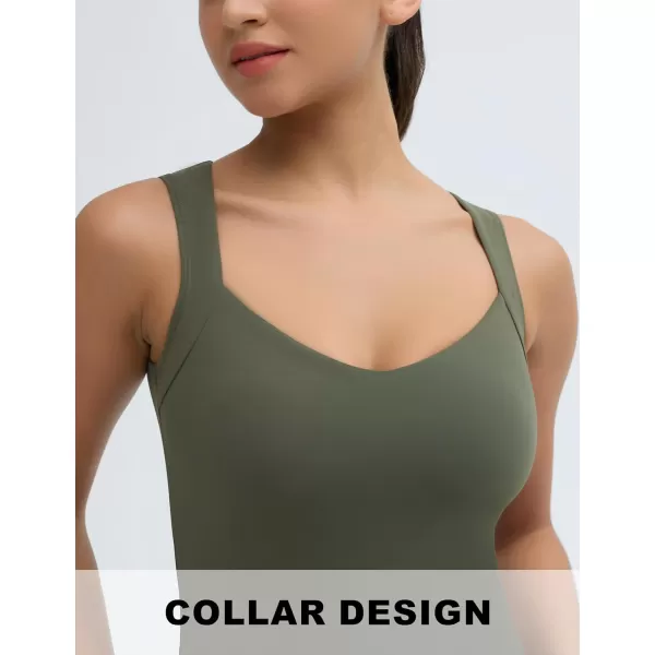 imageTHE GYM PEOPLE Womens Scoop Neck Workout Tank Tops Cute Double Layer Basic Sleeveless Slim fit ShirtsOlive Green