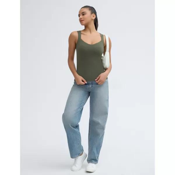 imageTHE GYM PEOPLE Womens Scoop Neck Workout Tank Tops Cute Double Layer Basic Sleeveless Slim fit ShirtsOlive Green