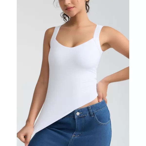 imageTHE GYM PEOPLE Womens Scoop Neck Workout Tank Tops Cute Double Layer Basic Sleeveless Slim fit ShirtsWhite