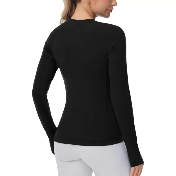 imageTHE GYM PEOPLE Womens Soft Slim Fit Workout Shirts Long Sleeves Crewneck Yoga Athletic Running Tops with Thumb HoleBlack