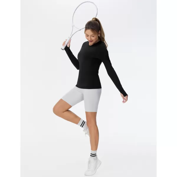 imageTHE GYM PEOPLE Womens Soft Slim Fit Workout Shirts Long Sleeves Crewneck Yoga Athletic Running Tops with Thumb HoleBlack