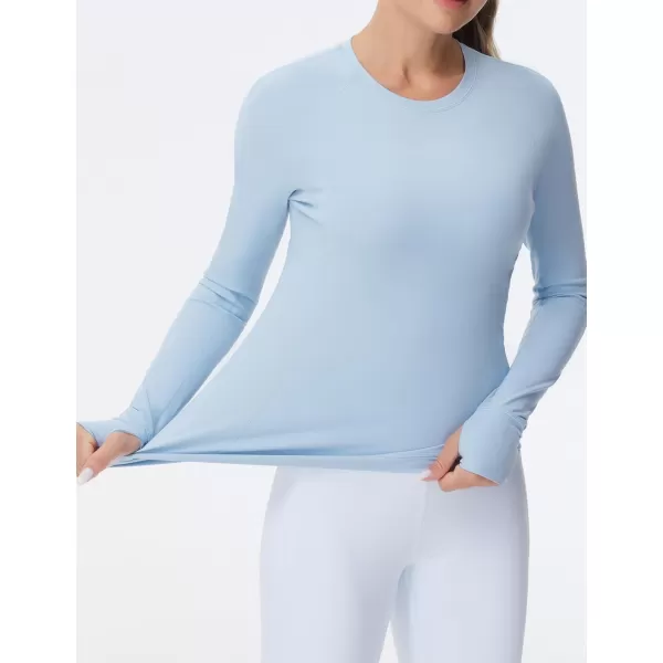 imageTHE GYM PEOPLE Womens Soft Slim Fit Workout Shirts Long Sleeves Crewneck Yoga Athletic Running Tops with Thumb HoleSky Blue