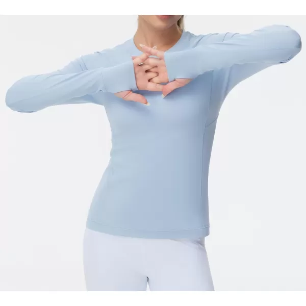 imageTHE GYM PEOPLE Womens Soft Slim Fit Workout Shirts Long Sleeves Crewneck Yoga Athletic Running Tops with Thumb HoleSky Blue