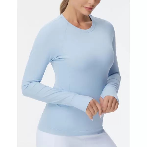 imageTHE GYM PEOPLE Womens Soft Slim Fit Workout Shirts Long Sleeves Crewneck Yoga Athletic Running Tops with Thumb HoleSky Blue