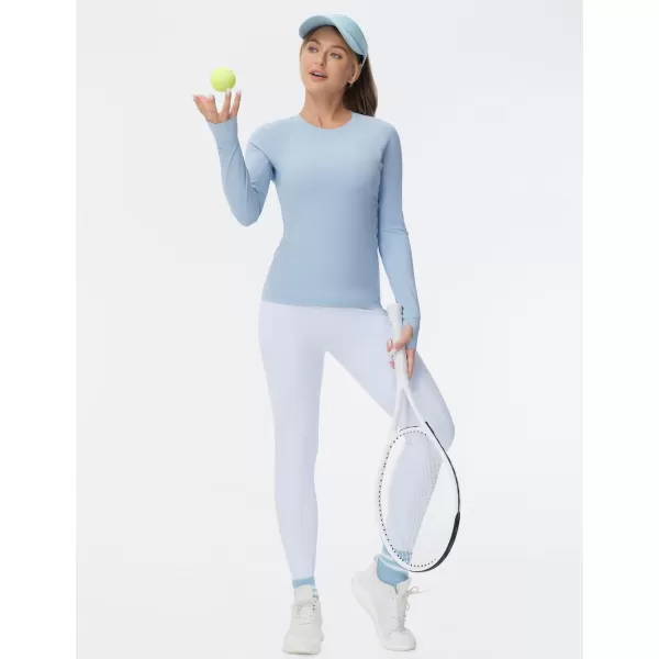 imageTHE GYM PEOPLE Womens Soft Slim Fit Workout Shirts Long Sleeves Crewneck Yoga Athletic Running Tops with Thumb HoleSky Blue