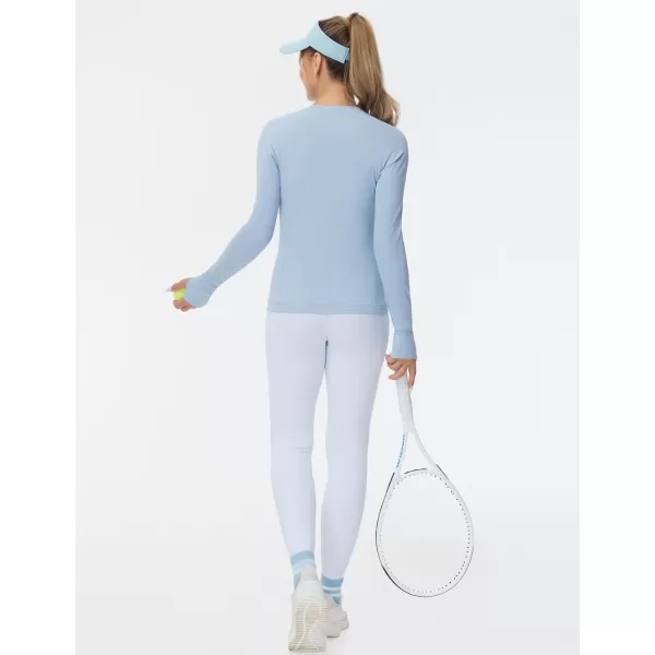 imageTHE GYM PEOPLE Womens Soft Slim Fit Workout Shirts Long Sleeves Crewneck Yoga Athletic Running Tops with Thumb HoleSky Blue