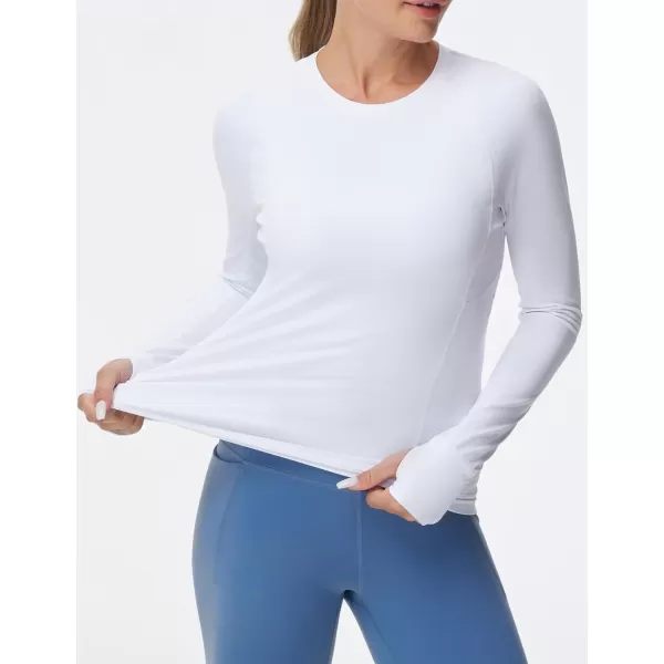 imageTHE GYM PEOPLE Womens Soft Slim Fit Workout Shirts Long Sleeves Crewneck Yoga Athletic Running Tops with Thumb HoleWhite