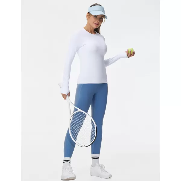 imageTHE GYM PEOPLE Womens Soft Slim Fit Workout Shirts Long Sleeves Crewneck Yoga Athletic Running Tops with Thumb HoleWhite
