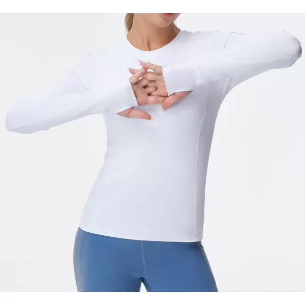 imageTHE GYM PEOPLE Womens Soft Slim Fit Workout Shirts Long Sleeves Crewneck Yoga Athletic Running Tops with Thumb HoleWhite