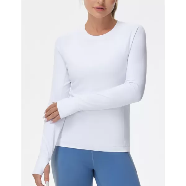 imageTHE GYM PEOPLE Womens Soft Slim Fit Workout Shirts Long Sleeves Crewneck Yoga Athletic Running Tops with Thumb HoleWhite