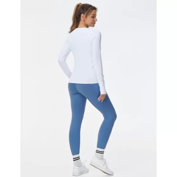 imageTHE GYM PEOPLE Womens Soft Slim Fit Workout Shirts Long Sleeves Crewneck Yoga Athletic Running Tops with Thumb HoleWhite