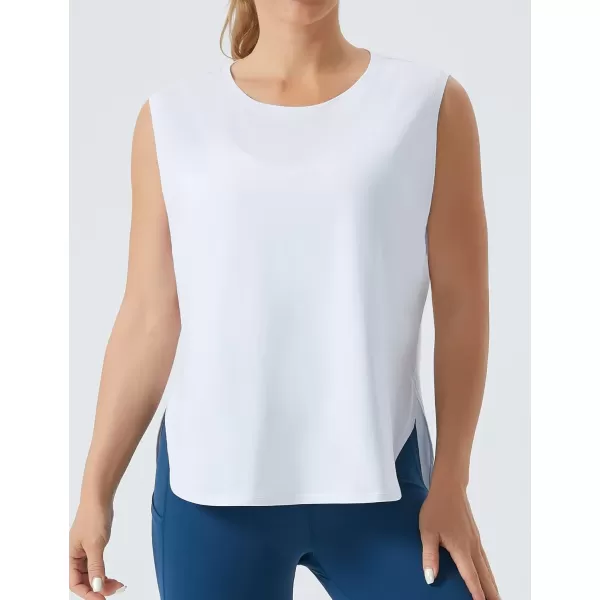 imageTHE GYM PEOPLE Womens Workout Tank Tops Loose Fit Sleeveless Cotton Running Shirts White