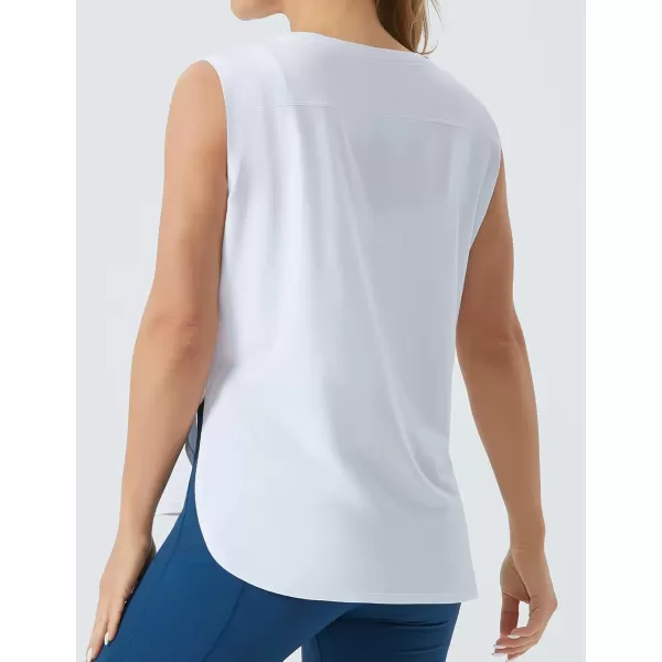 imageTHE GYM PEOPLE Womens Workout Tank Tops Loose Fit Sleeveless Cotton Running Shirts White