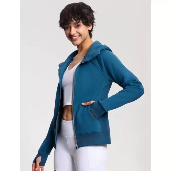 imageTHE GYM PEOPLE Womens Zip Up Hoodies Fleece Workout Jackets Sweatshirts with Pockets Thumb HoleDark Blue Green