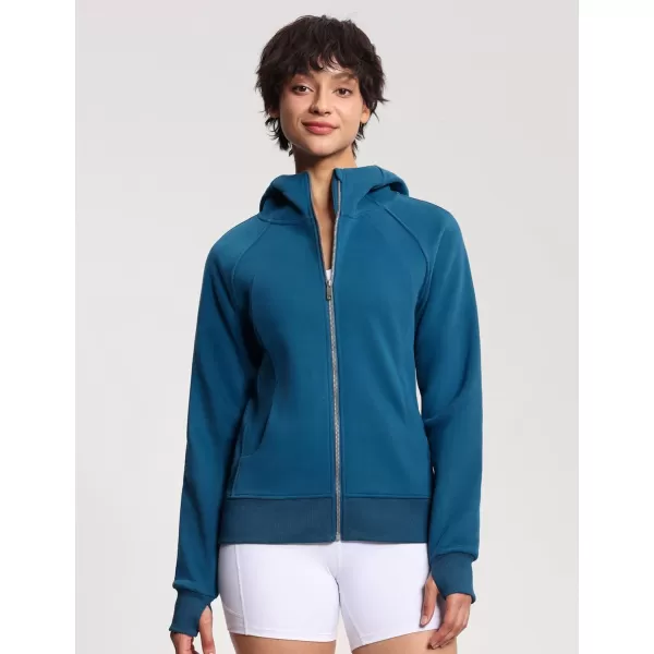 imageTHE GYM PEOPLE Womens Zip Up Hoodies Fleece Workout Jackets Sweatshirts with Pockets Thumb HoleDark Blue Green