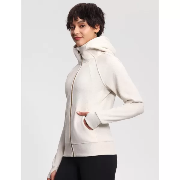imageTHE GYM PEOPLE Womens Zip Up Hoodies Fleece Workout Jackets Sweatshirts with Pockets Thumb HoleHeather White