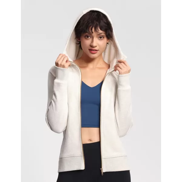 imageTHE GYM PEOPLE Womens Zip Up Hoodies Fleece Workout Jackets Sweatshirts with Pockets Thumb HoleHeather White