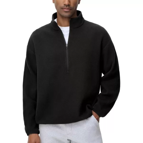 imageTHE GYM PEOPLE Mens Half Zip Fleece Pullover Sweatshirt Stand Collar Winter Sherpa Warm Sweaters with PocketBlack