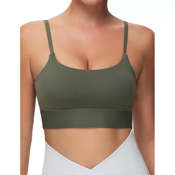 imageTHE GYM PEOPLE Womens Adjustable Longline Sports Bras Scoop Neck Padded Wireless Workout Yoga TopsBean Brown