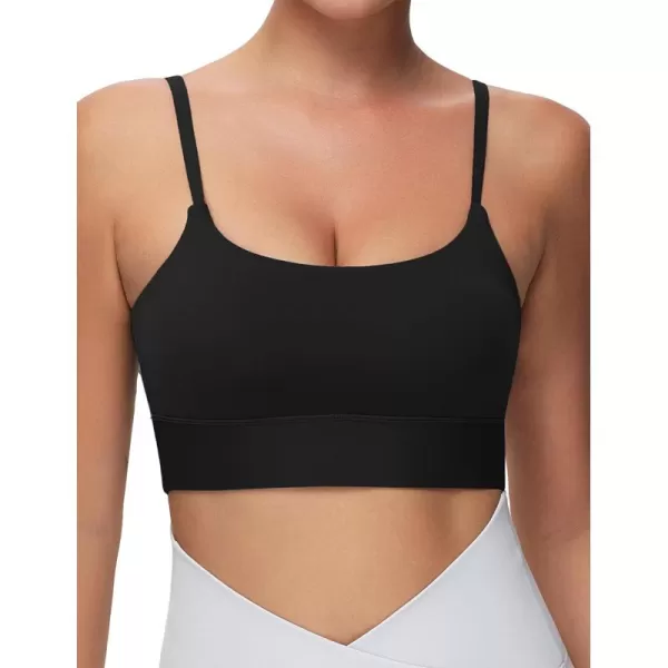 imageTHE GYM PEOPLE Womens Adjustable Longline Sports Bras Scoop Neck Padded Wireless Workout Yoga TopsBlack