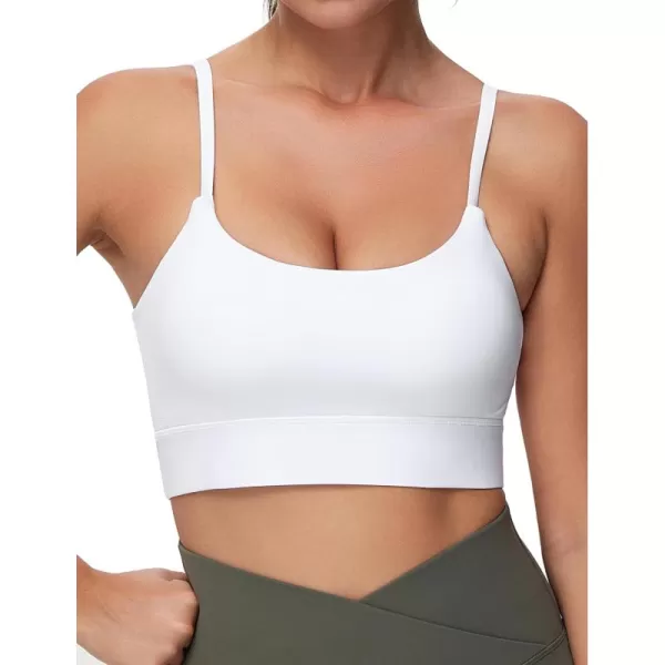 imageTHE GYM PEOPLE Womens Adjustable Longline Sports Bras Scoop Neck Padded Wireless Workout Yoga TopsWhite