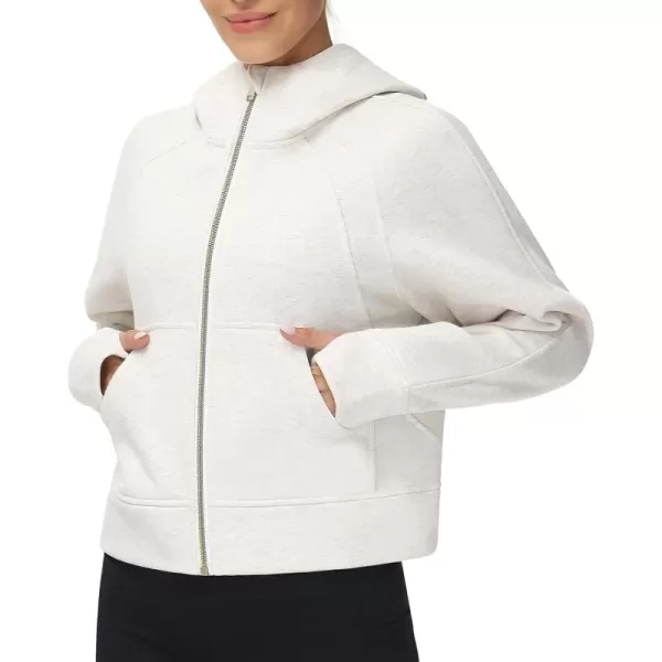 imageTHE GYM PEOPLE Womens FullZip Up Hoodies Jacket Fleece Workout Crop Tops Sweatshirts with Pockets Thumb HoleOffwhite