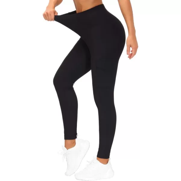 imageTHE GYM PEOPLE Womens High Waist Yoga Pants with Pocket Tummy Control Hiking Leggings for Workout Running Black Large