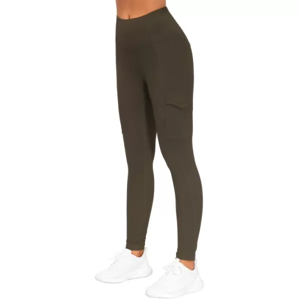 imageTHE GYM PEOPLE Womens High Waist Yoga Pants with Pocket Tummy Control Hiking Leggings for Workout Running Dark Olive Large