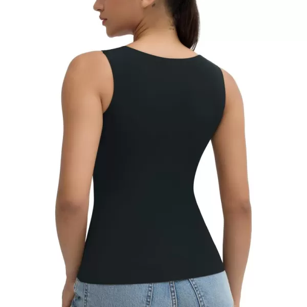 imageTHE GYM PEOPLE Womens Scoop Neck Workout Tank Tops Cute Double Layer Basic Sleeveless Slim fit ShirtsBlack