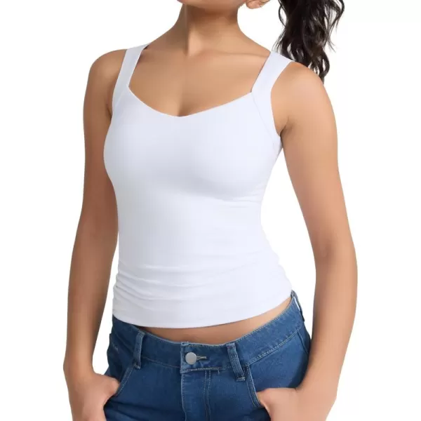 imageTHE GYM PEOPLE Womens Scoop Neck Workout Tank Tops Cute Double Layer Basic Sleeveless Slim fit ShirtsWhite