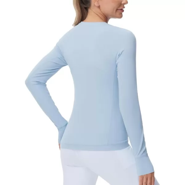 imageTHE GYM PEOPLE Womens Soft Slim Fit Workout Shirts Long Sleeves Crewneck Yoga Athletic Running Tops with Thumb HoleSky Blue