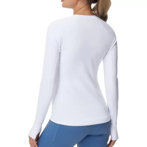 imageTHE GYM PEOPLE Womens Soft Slim Fit Workout Shirts Long Sleeves Crewneck Yoga Athletic Running Tops with Thumb HoleWhite