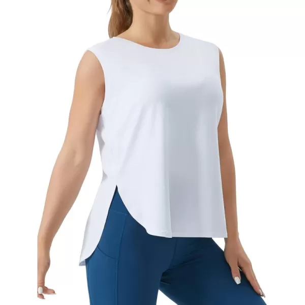 imageTHE GYM PEOPLE Womens Workout Tank Tops Loose Fit Sleeveless Cotton Running Shirts White
