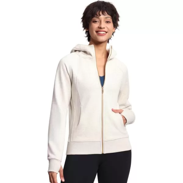imageTHE GYM PEOPLE Womens Zip Up Hoodies Fleece Workout Jackets Sweatshirts with Pockets Thumb HoleHeather White