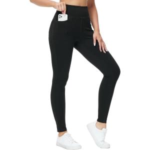 imageTHE GYM PEOPLE Womens High Waisted Jeggings Pants Stretchy Tummy Control Skinny Jean Leggings with PocketsBlack