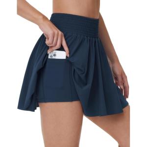 imageTHE GYM PEOPLE Womens Flowy Tennis Skorts High Waisted Pleated Athletic Golf Skirts Builtin Shorts with PocketsBlue