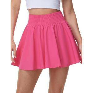 imageTHE GYM PEOPLE Womens Flowy Tennis Skorts High Waisted Pleated Athletic Golf Skirts Builtin Shorts with PocketsBright Pink