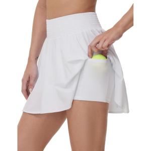 imageTHE GYM PEOPLE Womens Flowy Tennis Skorts High Waisted Pleated Athletic Golf Skirts Builtin Shorts with PocketsOffwhite