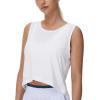 imageTHE GYM PEOPLE Womens Workout Crop Tank Tops Sleeveless Cross Hem Loose Fit Athletic Yoga ShirtsWhite