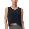 imageTHE GYM PEOPLE Womens Workout Crop Tank Tops Sleeveless Cross Hem Loose Fit Athletic Yoga ShirtsBlack
