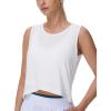 imageTHE GYM PEOPLE Womens Workout Crop Tank Tops Sleeveless Cross Hem Loose Fit Athletic Yoga ShirtsWhite