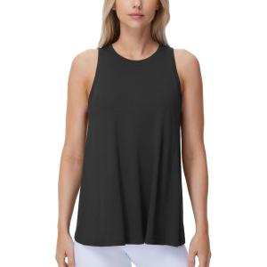 imageTHE GYM PEOPLE Womens Crew Neck Workout Tank Tops Loose Fit Sleeveless Athletic Yoga Running ShirtsBlack
