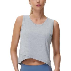 imageTHE GYM PEOPLE Womens Workout Crop Tank Tops Sleeveless Cross Hem Loose Fit Athletic Yoga ShirtsHeather Grey
